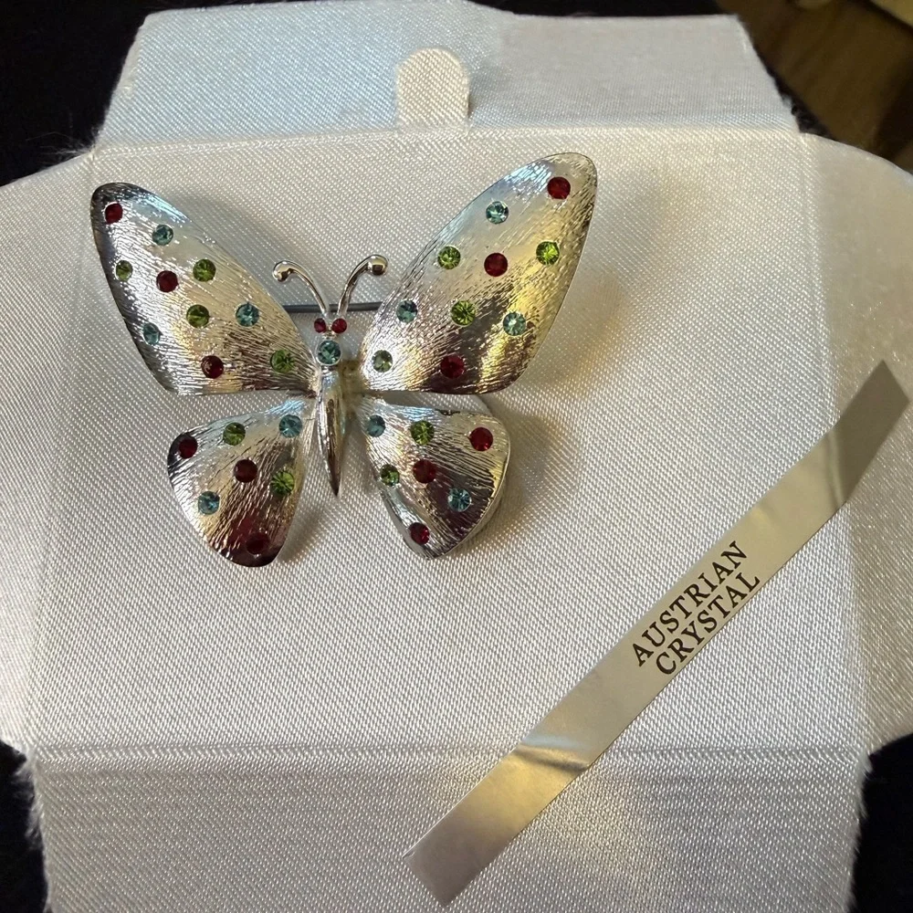 Vintage Butterfly Brooch with Austrian Crystal Accents